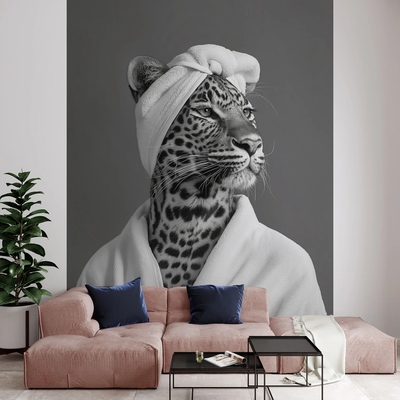 Fototapete Royale Spa-Auszeit mit Leopard | Schwarz-weiß - Rahner 