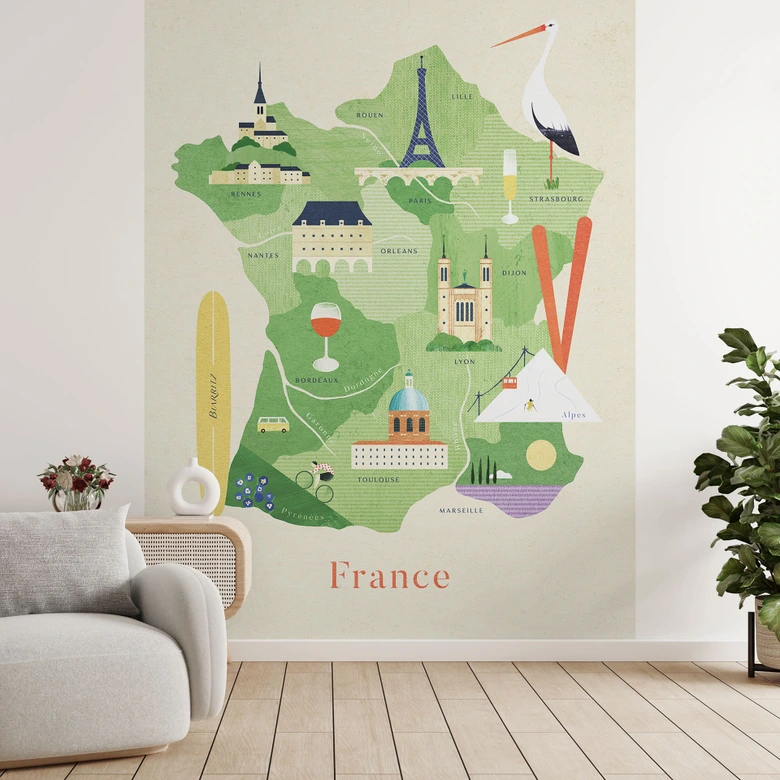 Fototapete Karte von Frankreich - Rivers 