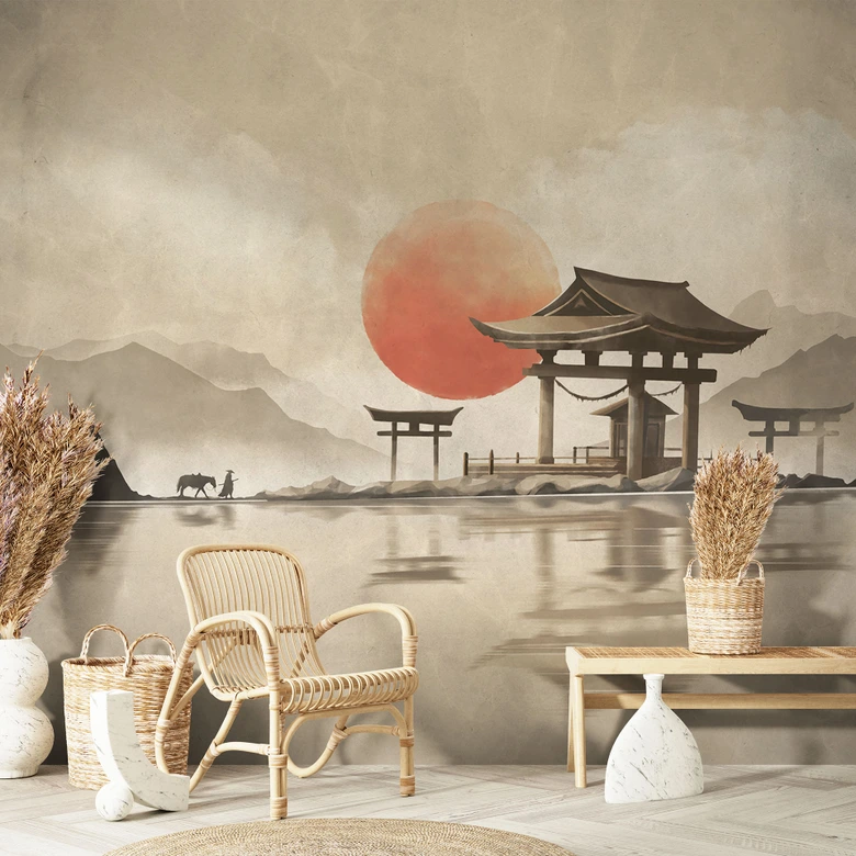 Wall Mural Japanese Temple at Sunrise | Asian Art - Roze 