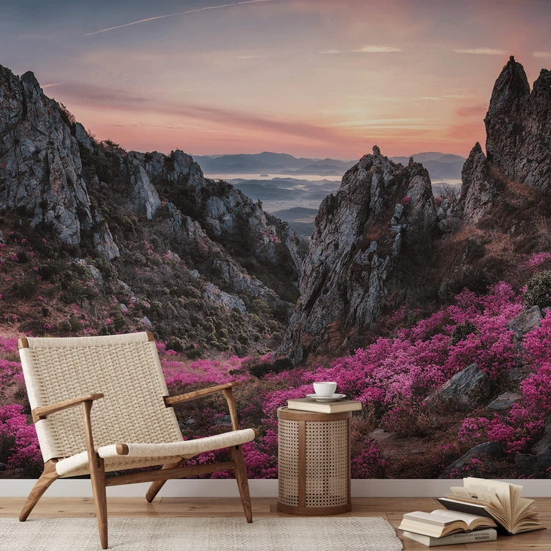 Fototapete Seo - Felsige Landschaft im Sonnenuntergang 