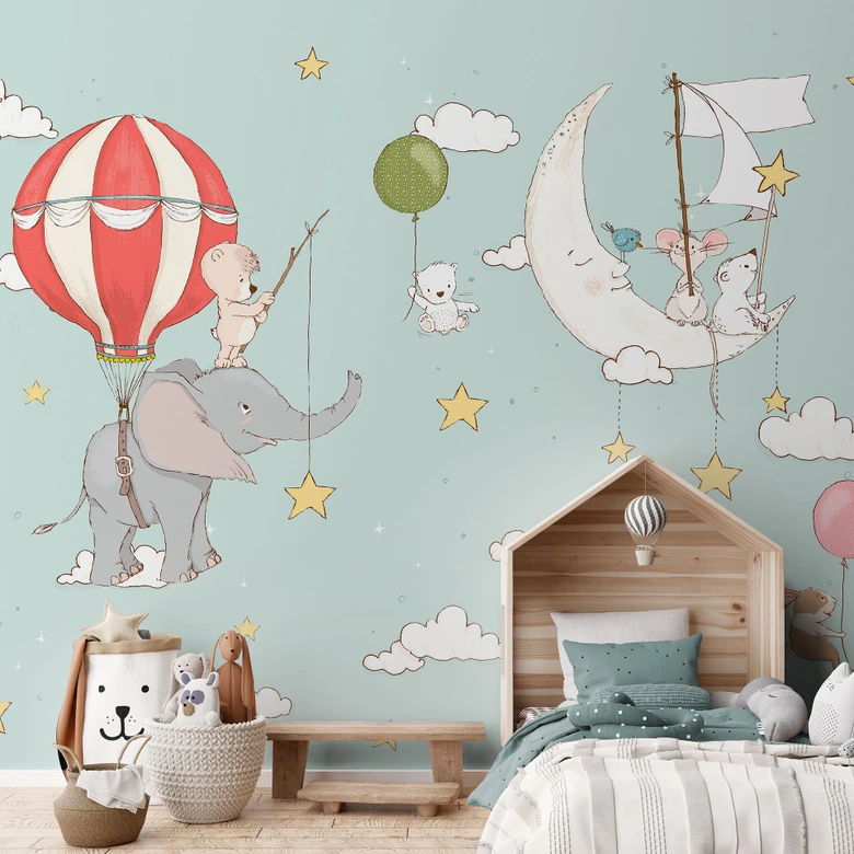 Wall Mural Flying animals with hot air balloon - Skellern 