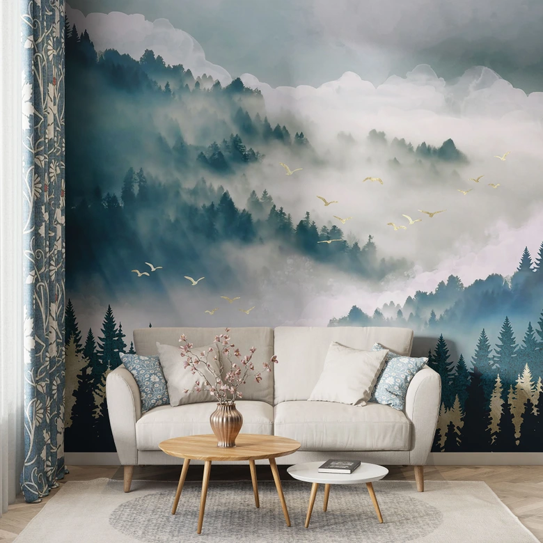 Fototapete Geheimnisvoller Nebel im Wald - SpaceFrog Designs 