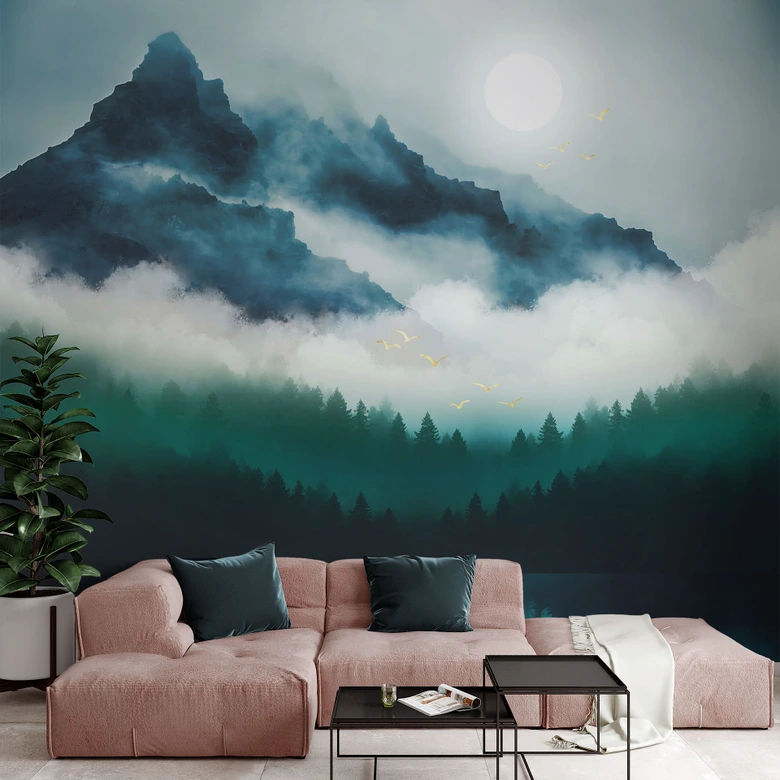 Fototapete Neblige Landschaft in der Nacht - SpaceFrog Designs 