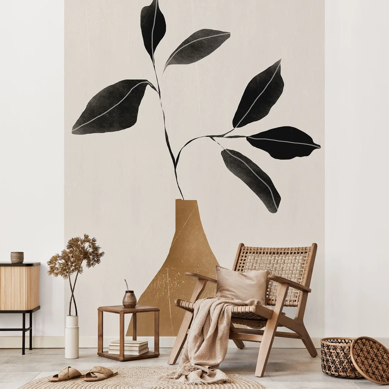 Fototapete Stillleben - Zweig in goldener Vase - ThingDesign 