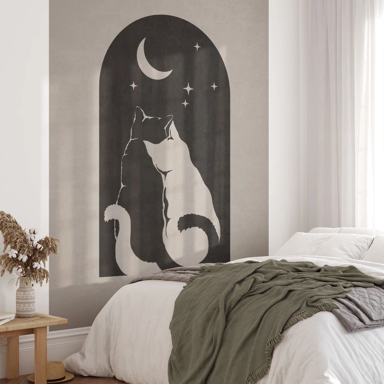 Papier peint photo Deux chats au clair de lune | motif animalier pour la chambre - Tunaboylu 