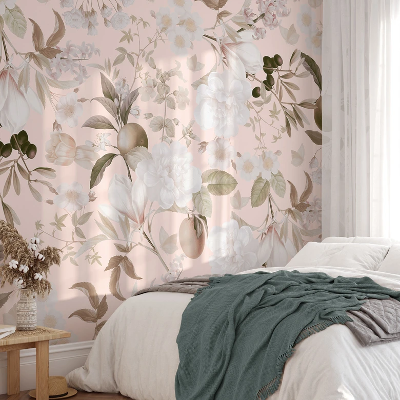 Fotobehang Boho illustratie met bloemen en fruit - UN Designs 