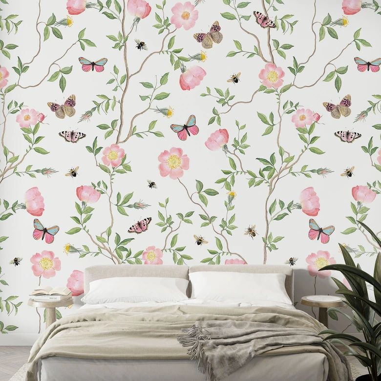 Rosas de Navidad rosadas en primavera - fotomural - UN Designs 