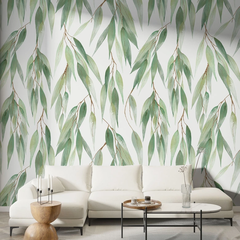 Fototapete Zweige mit grünen Blättern - UN Designs 