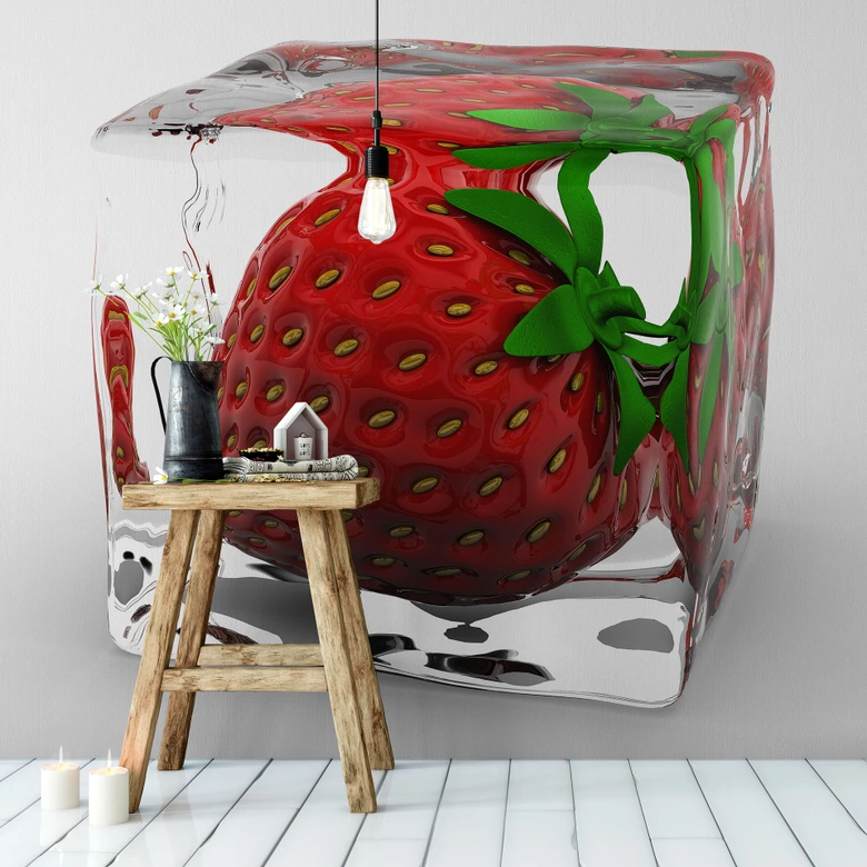 Fototapete Erdbeereiswürfel - 240x260 cm 
