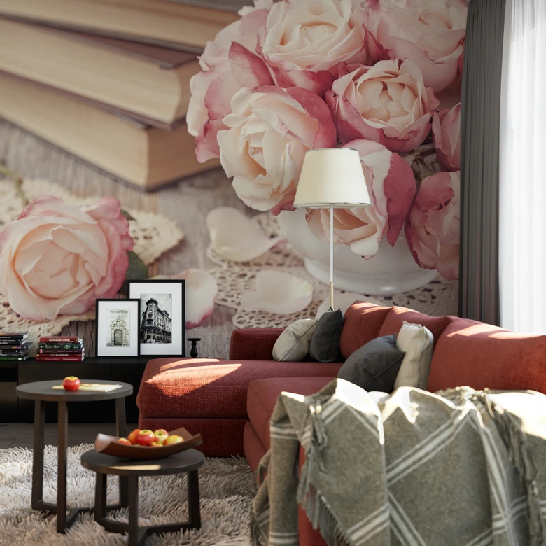 Fototapet med rosa rosor - 384x260 cm 