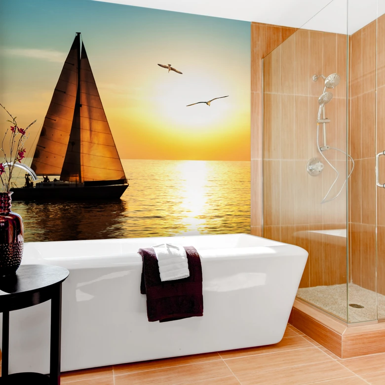 Fototapet Segelbåt i solnedgången - 240x260 cm 