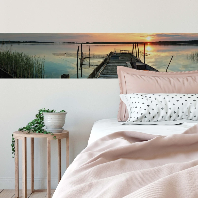 Fototapete Sunset at the Lake - Panorama - 48x260 cm 