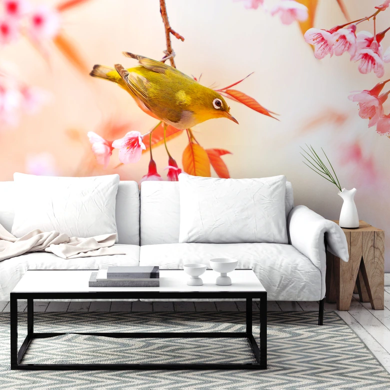 Fototapete Vogelgezwitscher in der Kirschblüte 