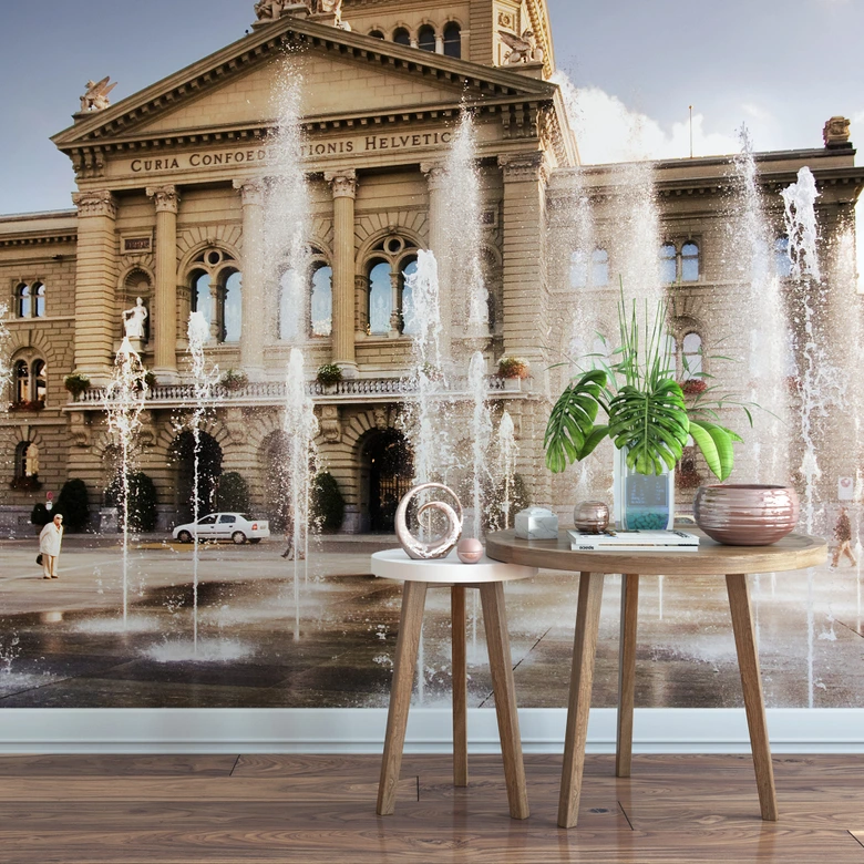 Fototapete Wasserspiel vor Schweizer Parlamentsgebäude 
