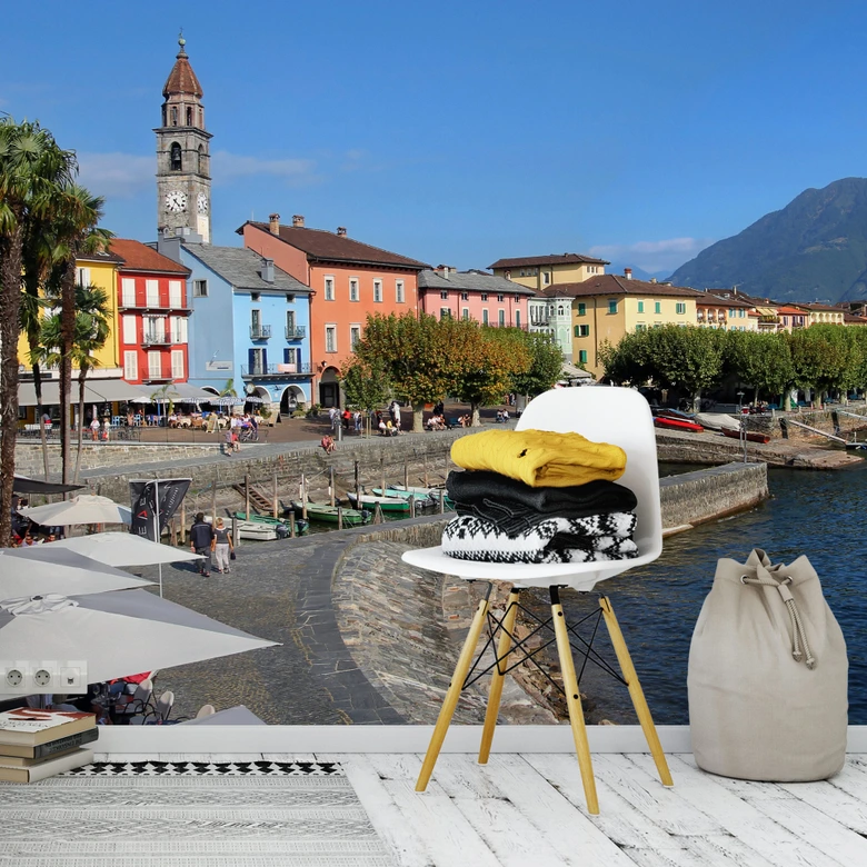 Fototapete Hafenpromenade am Lago Maggiore - 384x260 cm 