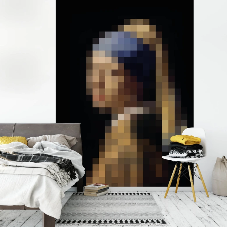 Fototapete Pixelart - Vermeer - Das Mädchen mit dem Perlenohrring - 192x260 cm 