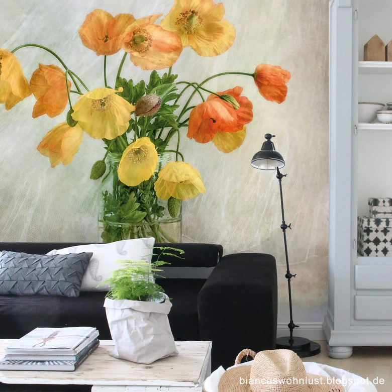 Fototapete Disher - Mohnblumen im Glas - 240x260 cm 