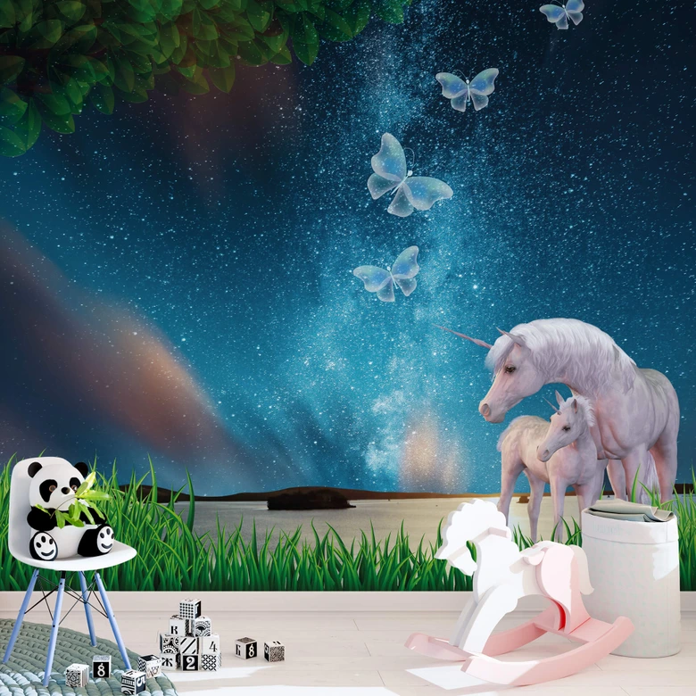 Fototapet Unicorns Night Sky - 288x260 cm 