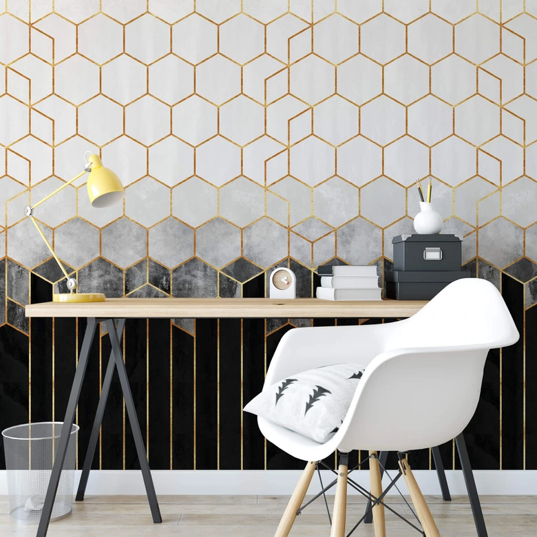 Fototapete Fredriksson - Hexagone: Schwarz und Grau 