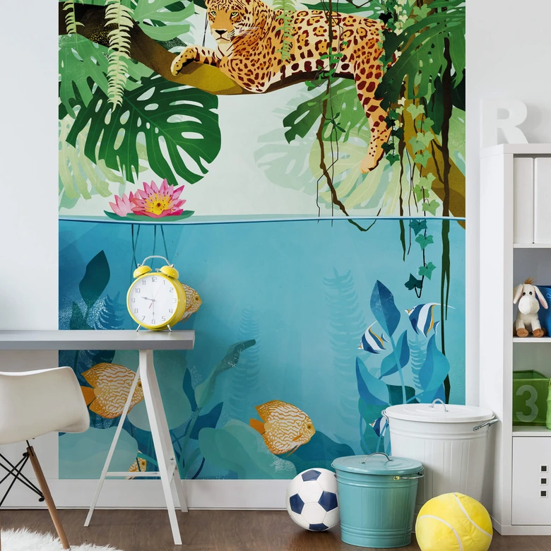 Wall Mural Goed Blauw - Tigers in the Jungle 