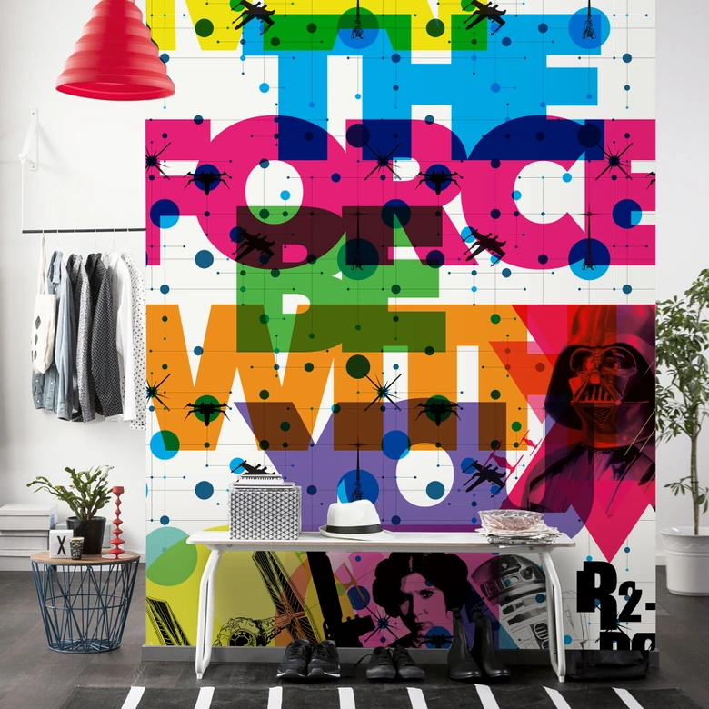 Tapetpanel i fleece -  Star Wars Pop Neon Geometrics Leia 