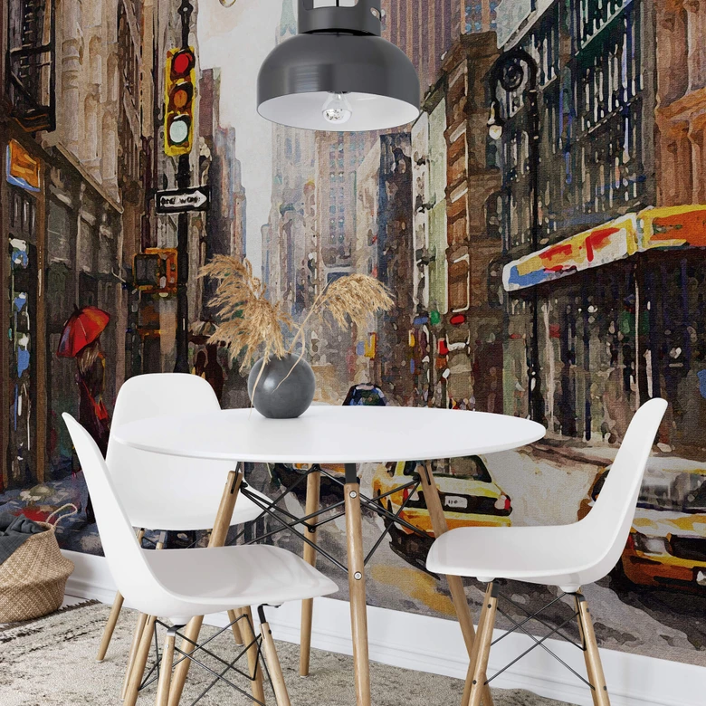 Fotomural del paraguas rojo en acuarela de New York 