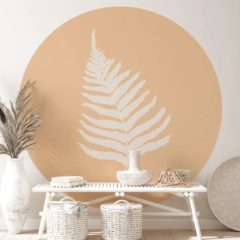 Behangcirkel Silhouet van varenblad - 1X Studio - vliesbehang/zelfklevend vliesbehang 