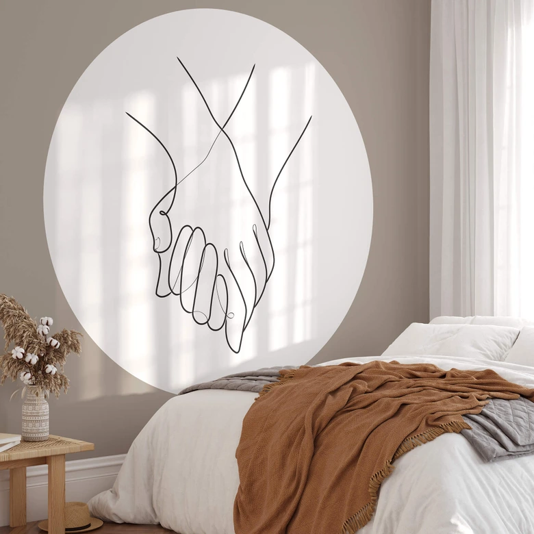 Behangcirkel 1X Studio - Line Art Hand in Hand - vliesbehang/zelfklevend vliesbehang 