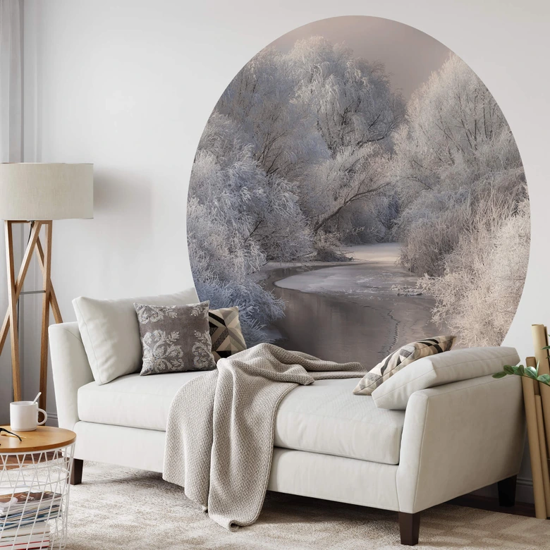 Round wall mural Bela - Trees in Winter - non self-adhesive/self-adhesive wallpapers 