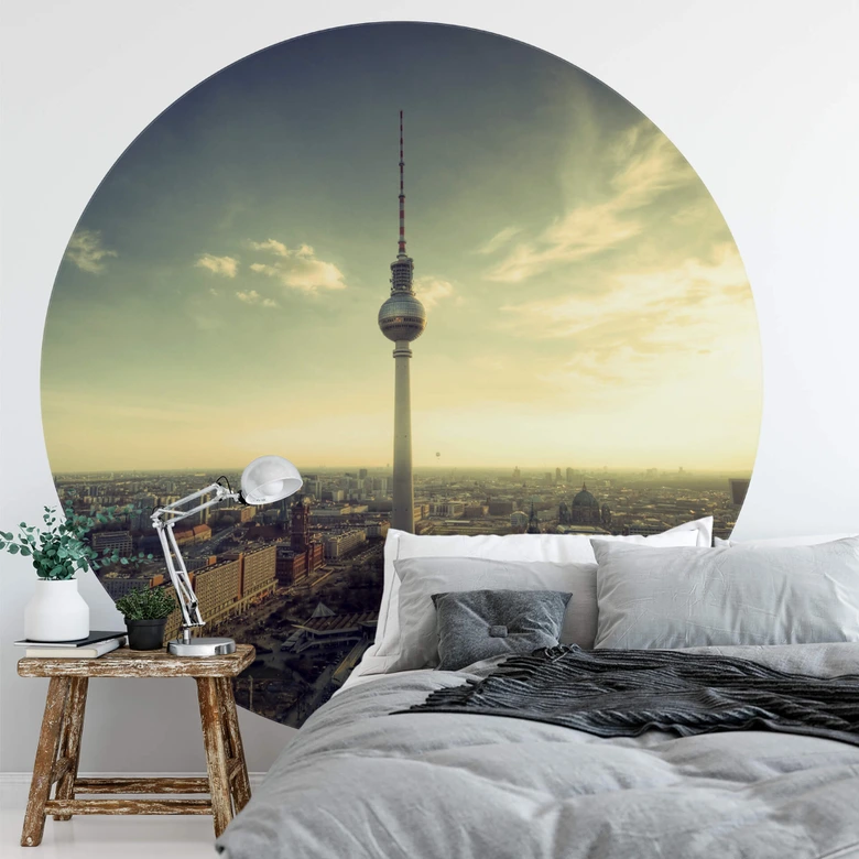 Round wall mural Television Tower in Berlin - non self-adhesive/self-adhesive wallpapers 