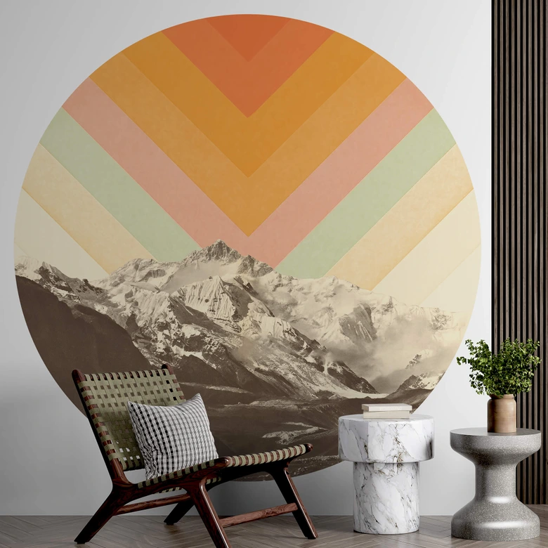 Fotomural montaña - retro paisaje de montaña redondo - Bodart - Papel pintado autoadhesivo/no tejido 