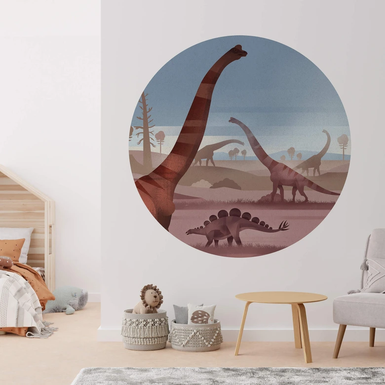 Kinder-Fototapete Im Land der Dinosaurier -  Rund - Braun - Selbstklebend/Vlies 