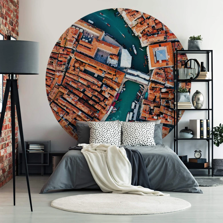 Fotomural Colombo - Venecia desde arriba - Redondo - Papel pintado autoadhesivo/no tejido 