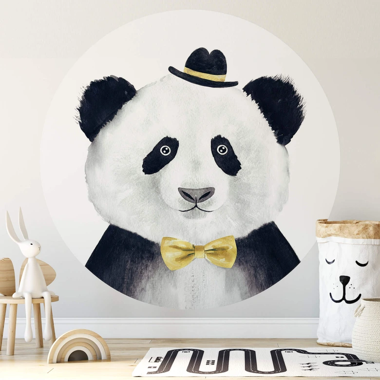 Round wall mural Cuddly Panda Gentleman - non self-adhesive/self-adhesive wallpapers 