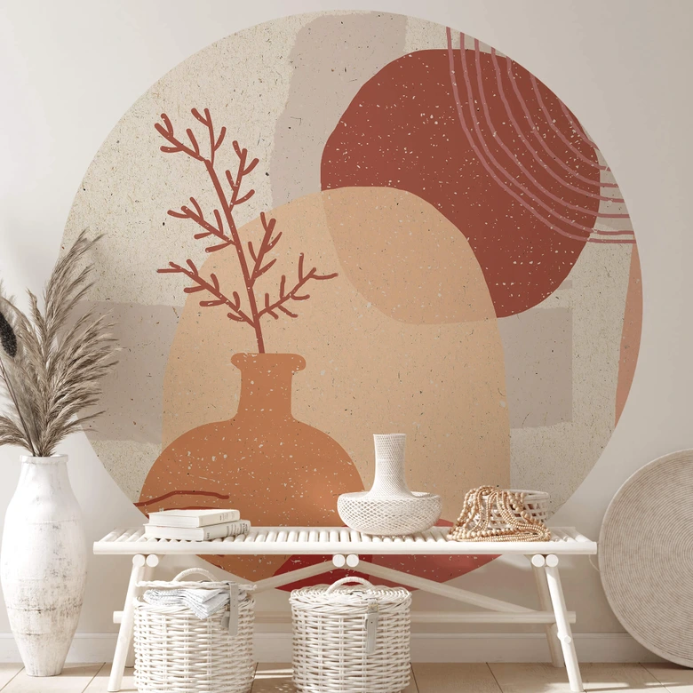 Fototapete Demir - Boho Illustration einer Pflanze - Rund - Selbstklebend/Vlies 