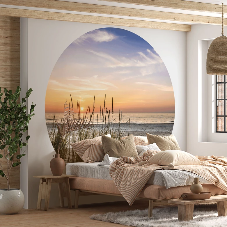 Fotomural Duna en la playa al atardecer - redondo - Papel pintado autoadhesivo/no tejido 