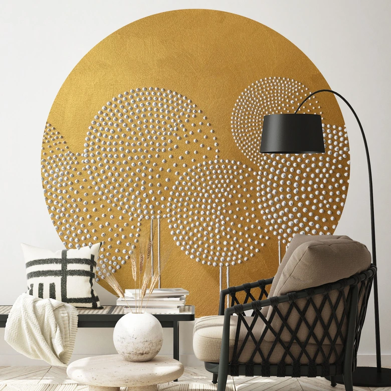 Fototapete Blumen aus weißen Perlen - Grande - Rund - Selbstklebend/Vlies 