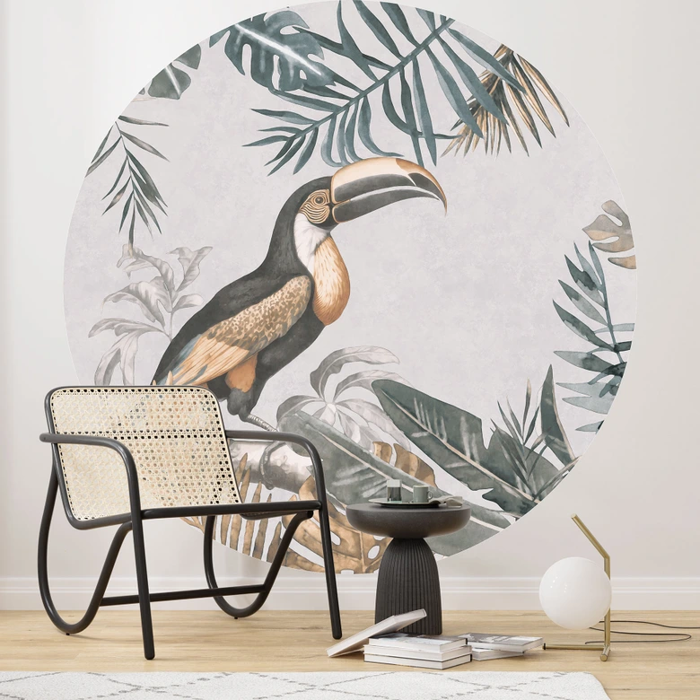 Fototapete Tropischer Wald mit Tukan - Rund - Haase - Selbstklebend/Vlies 