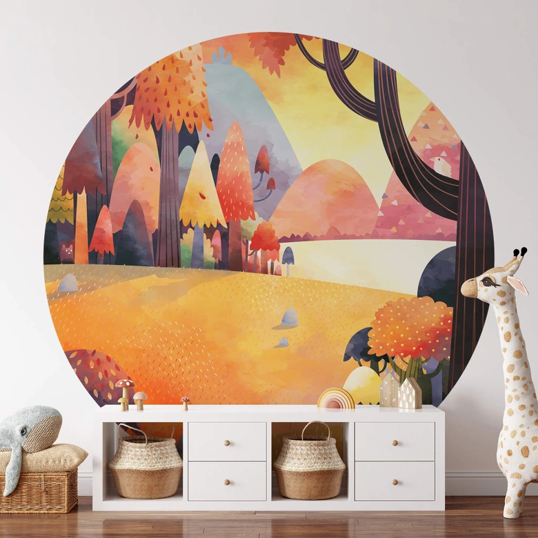 Fototapeta jesienny las - DigitalArtsi - okrągła - tapeta flizelinowa/tapeta flizelinowa samoprzylepna 