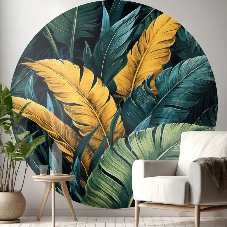 Fotomural de hojas de palmera de colores - Jaszke - Redondo - Papel pintado autoadhesivo/no tejido 