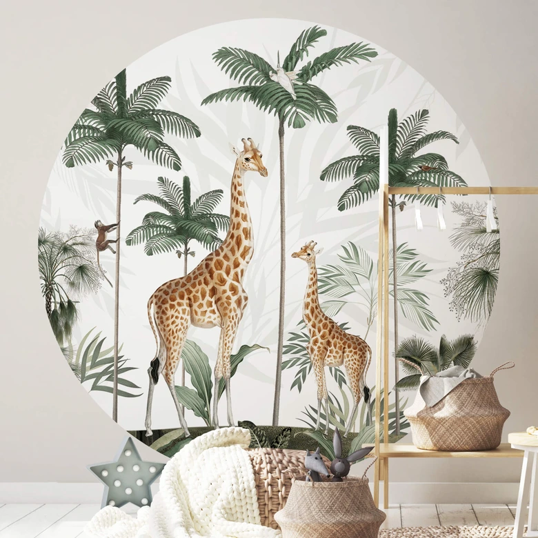Fotomural Kikki Belle - Las jirafas - Redondo - Papel pintado autoadhesivo/no tejido 