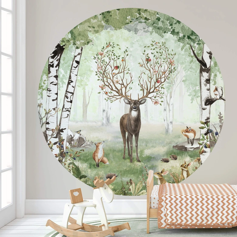 Round wall mural Kikki Belle - Summer Deer - non self-adhesive/self-adhesive wallpapers 
