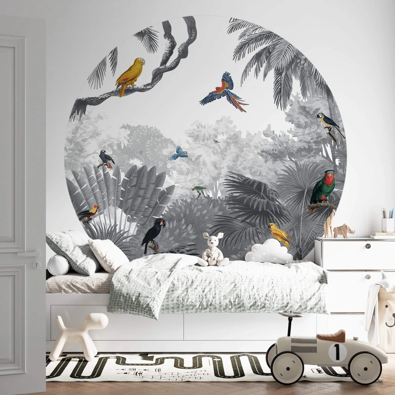 Papier peint photo rond Kikki Belle - Tropical Birds - papier peint intissé/papier peint intissé autocollant 