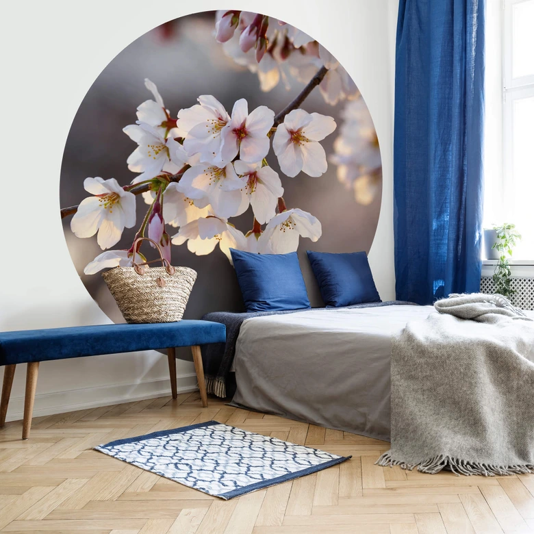 Fototapet - Rundt Kirsebærblomstgren - vliesetapet/selvklæbende non-woven tapet 