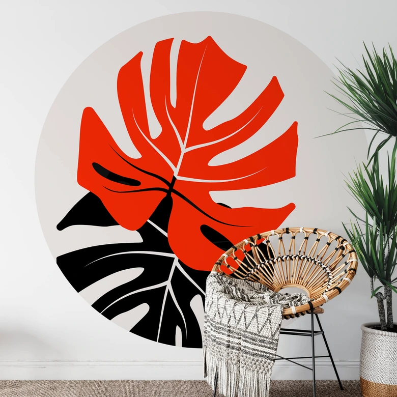 Fototapete Kubistika - Monstera Duett - Rund - Selbstklebend/Vlies 