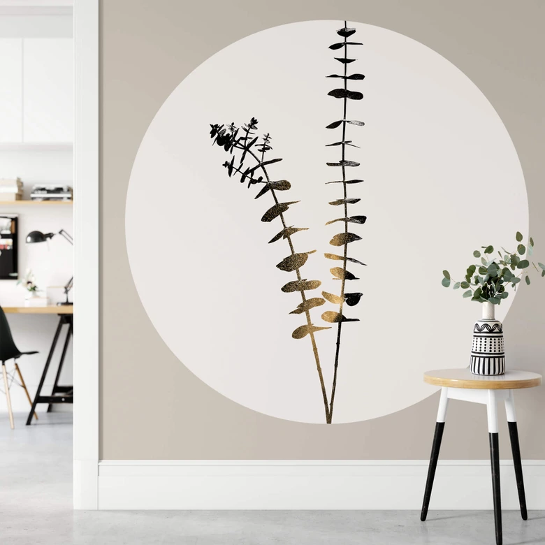 Kubistika - Eucalipto negro y dorado - fotomural redondo - Papel pintado autoadhesivo/no tejido 