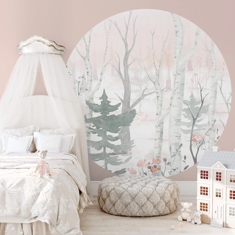 Round wall mural Kvilis - In the Forest - non self-adhesive/self-adhesive wallpapers 