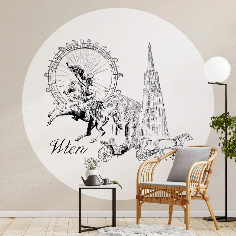 Behangcirkel Love your City - Wenen, Oostenrijk - zwart wit - vliesbehang/zelfklevend vliesbehang 