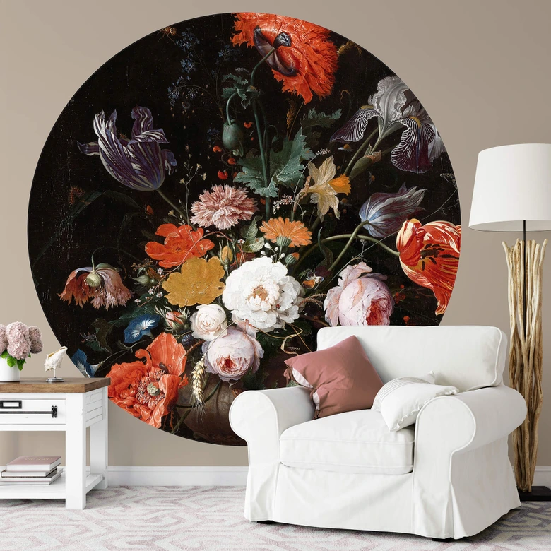 Fototapet - Rundt Mignon - Stilleben med blomster - vliesetapet/selvklæbende non-woven tapet 