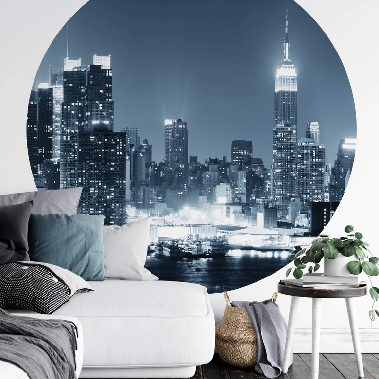 Round wall mural New York at Night 1 - non self-adhesive/self-adhesive wallpapers 